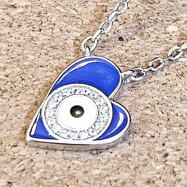 Heart Evil Eye Pendant silver Necklace