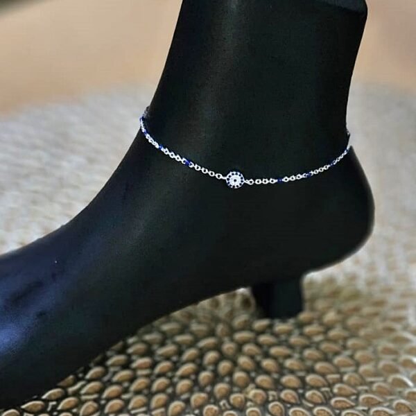 single evil eye silver anklet