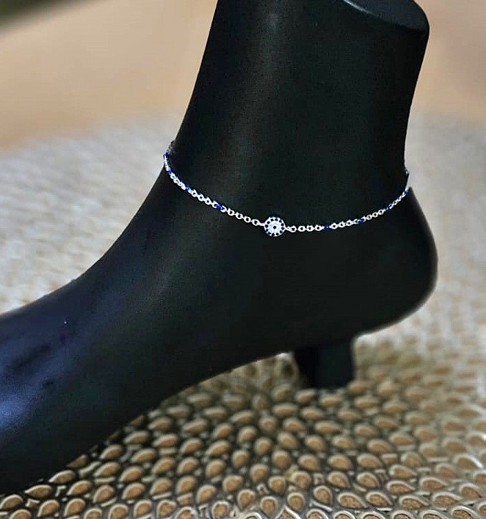 single evil eye silver anklet