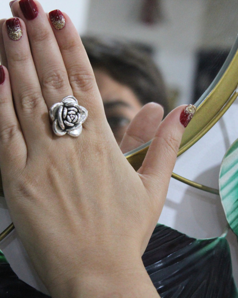 silver rose ring