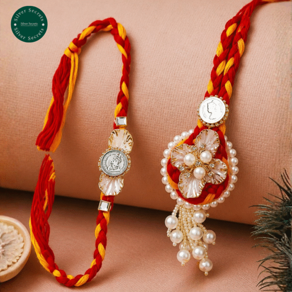 Pure 925 Silver Bhaiya Bhabhi Rakhi Set.