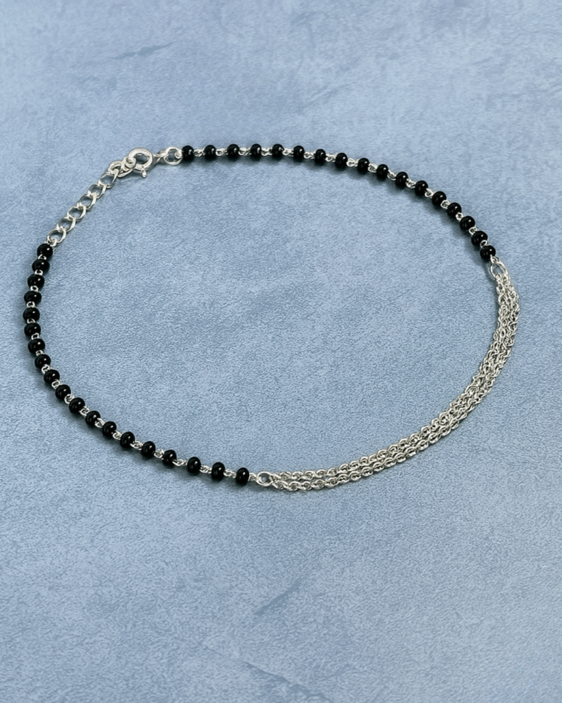 silver black Beeds nazar Anklet