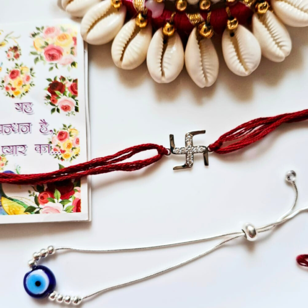 Swastika Bandhan Rakhi + Evil Eye Bracelet