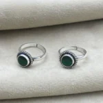 Elegant 925 Silver Adjustable Green Stone Toe Rings