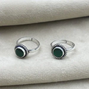 Elegant 925 Silver Adjustable Green Stone Toe Rings