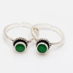 Elegant 925 Silver Adjustable Green Stone Toe Rings